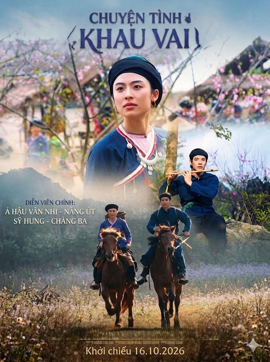 Poster phim Chuyện tình Khau Vai với tạo hình nàng Út của Vân Nhi